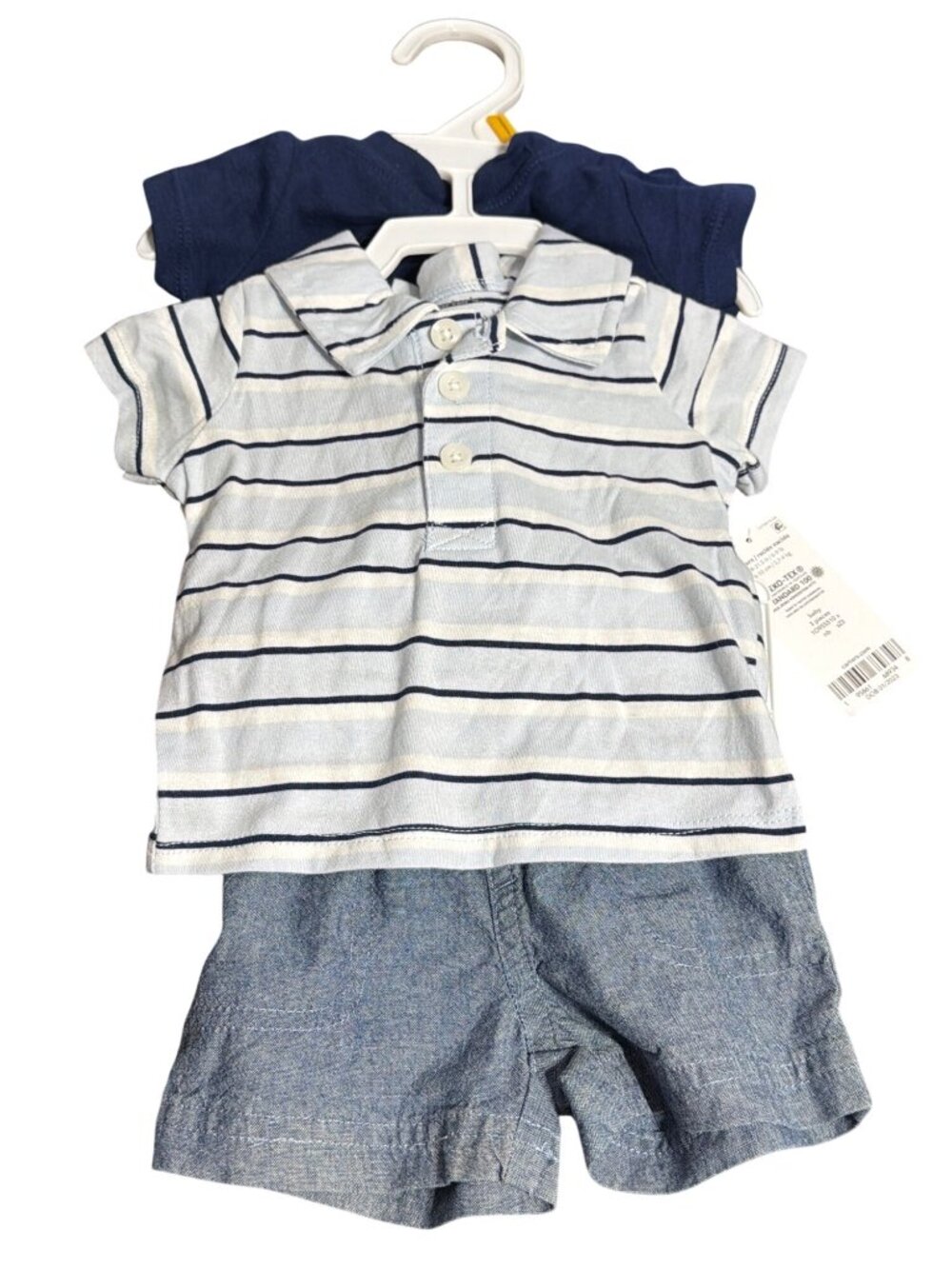 Carters Baby 3 Piece Outfit Set Navy Bodysuit Polo Chambray Shorts Newborn NWT